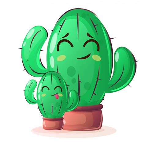 Plantas De Cactus En Estilo De Dibujos Animados Vector Premium