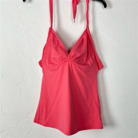 Athleta Swim Athleta Swim Top Bra Cup Halter Tie Neck Wrap Tankini Solid Pink Bikini Pc