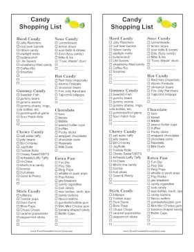 printable candy shopping list