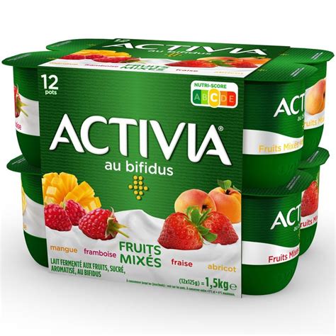 Yaourt aux fruits mixés bifidus abricot framboise fraise mangue ACTIVIA