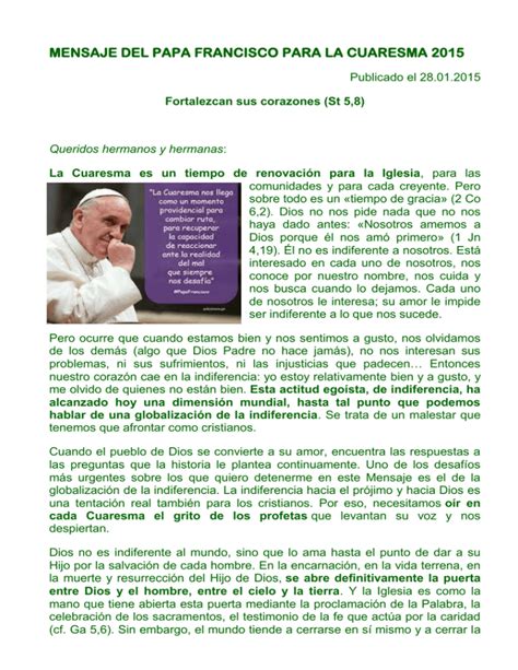 Mensaje Del Papa Francisco Para La Cuaresma 2015