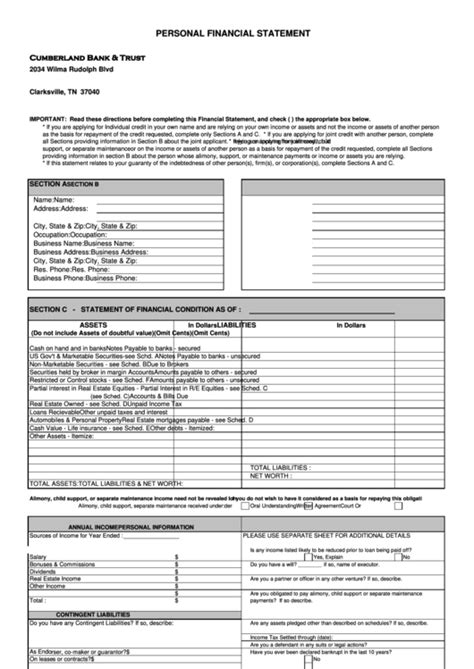 Financial Statement Fillable Form Printable Forms Free Online