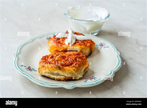 Turkish Traditional Food Borek Manti With Minced Meat Tomato Paste And