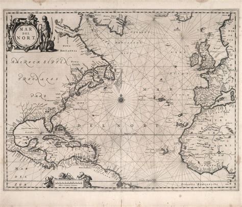 Historical Nautical Chart Of Atlantic Ocean 17th Century Fine Art Reproduction Mp045 Vintage