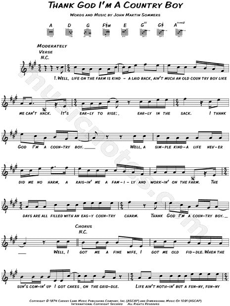 John Denver Thank God I M A Country Boy Sheet Music Leadsheet In A