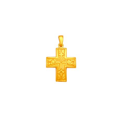 Byzantine Cross Necklace Hand Engraved 14k Solid Gold