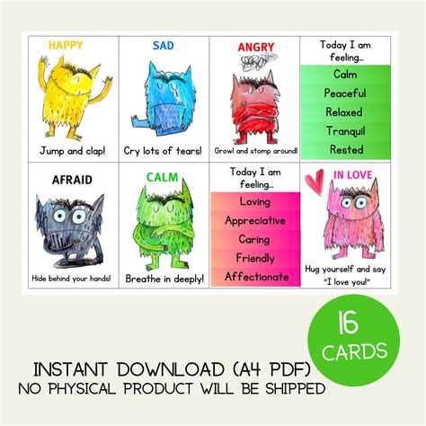 Colour Monster Flash Cards Pdf Printable Emotions Behaviour Etsy Australia