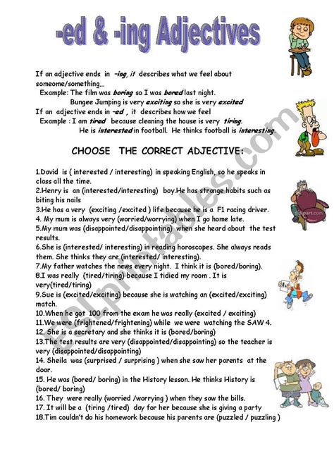 Ed Ing Adjectives Esl Worksheet By Dkay