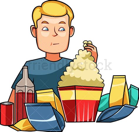 Man Surrounded By Snacks And Sodas Cartoon Vector Clipart - FriendlyStock