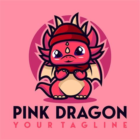 Premium Vector Cute Pink Dragon Mascot Logo Design