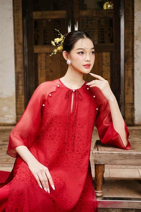 Vietnamese Modern Aodai Hoatra Red Pants Included Etsy