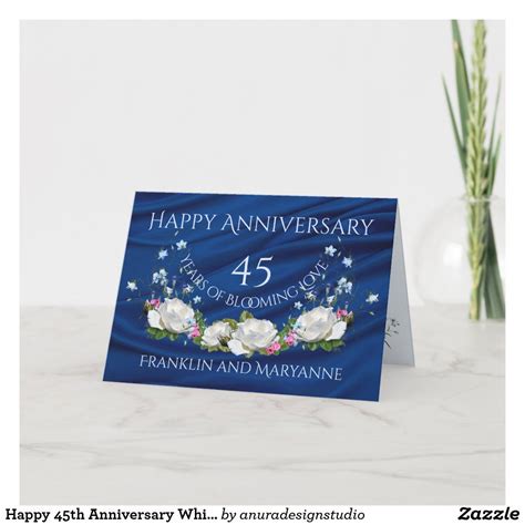 Happy 45th Anniversary White Roses Sapphire Card Happy