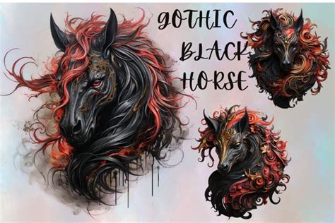 Gothic Black Horse Clipart Bundle