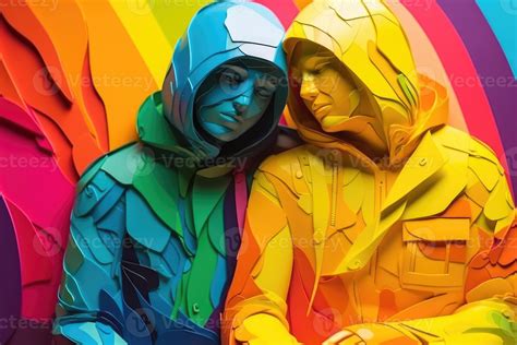 Gay Men Hugging Each Other Illustration In Paper Art Style For Pride Month 23294582 Stock