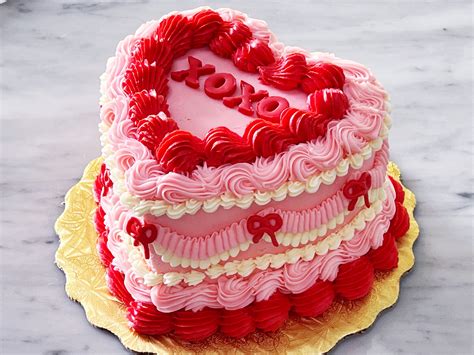 Pink White And Red Heart Cake With Mini Bows Message Included