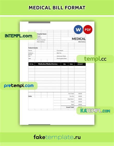 Medical Bill Format Word And Pdf Download Template