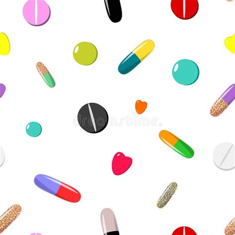 Seamless Pattern Of Colorful Pills Vector Illustration Stock Vector