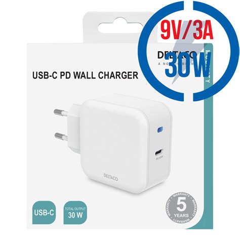 DELTACO USBC AC139 Nabíjačka USB Type C 30W 9V 3A PD biela AGEM