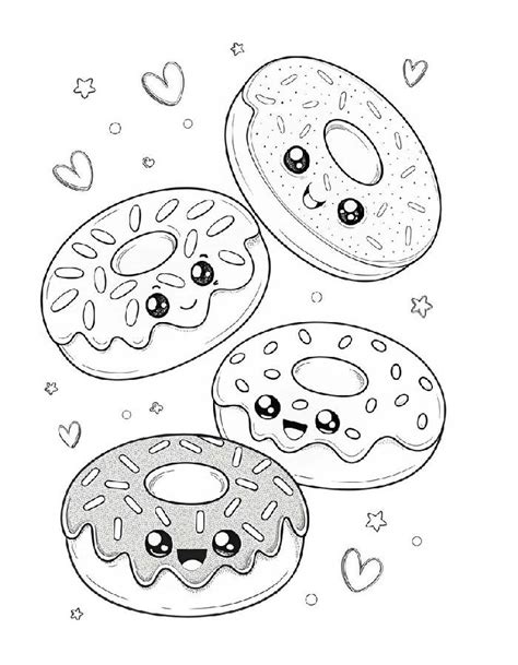Cute Kawaii Donuts Coloring Page Free Printable Pdf