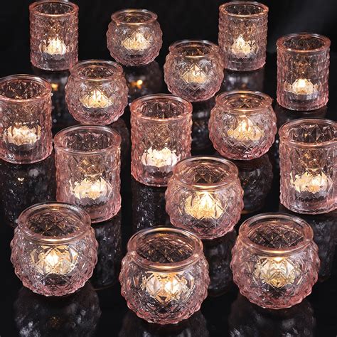 Darjen Pink Votive Candle Holders Set Of 36 Round Glass Candle Holders Bulk For Flameless Led