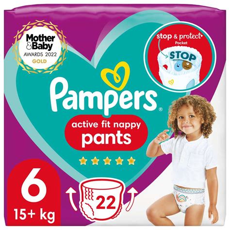 Pampers Active Fit Nappy Pants Size 6 Essential Pack 15kg 22 Nappies