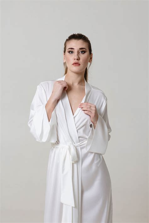 White Bridal Robe For Bride Bridesmaid Silk Robe Wedding Day Etsy