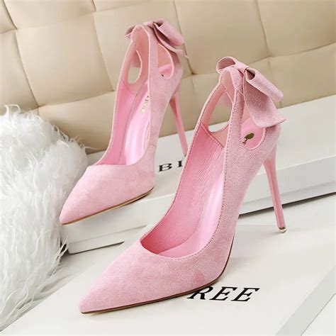 New Summer Women Pumps Sweet Beauty Bow Thin High Heels Shoes Suede