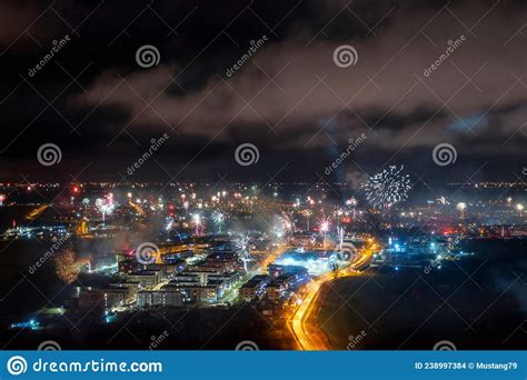 New Years Fireworks Display In Pruszcz Gdanski Poland Stock Photo