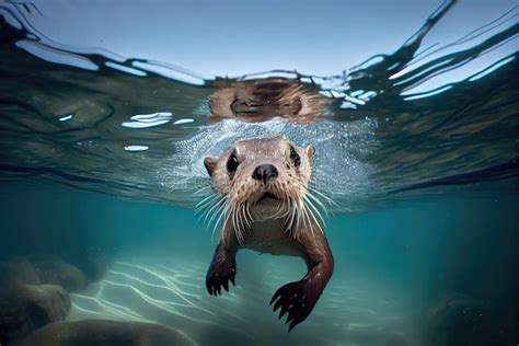 Cute Otter Swimming Underwater With Its Head Above The Surface Stock