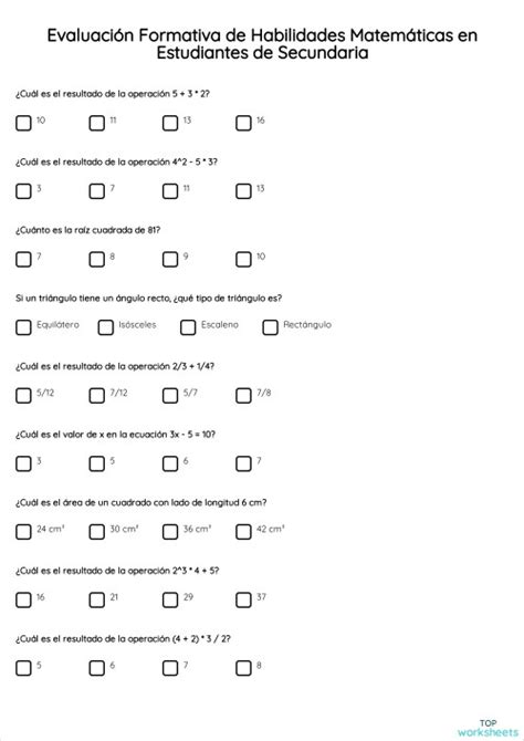 Evaluación Formativa De Habilidades Matemáticas En Estudiantes De
