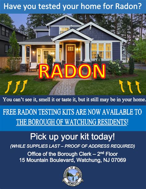 Watchung NJ FREE Radon Testing Kits Available