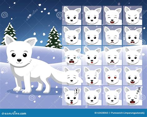 Christmas Arctic Fox Cartoon Emotion Faces Vector Illustration Stock