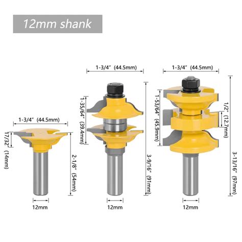 Lavie 3pcs 12mm 127mm Shank Entry Interior Tenon Door Router Bit Set