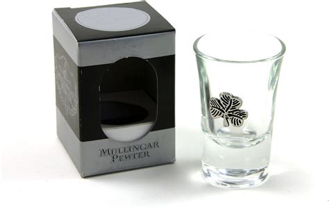 Mullingar Pewter Shamrock Shot Glass Glass Measure Shot Glasses