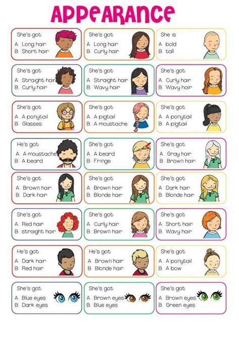 Describing Peoples Appearance Esl Activities Worksheets