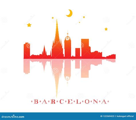 Barcelona Skyline Silhouette With Color Gradient City Vector Design