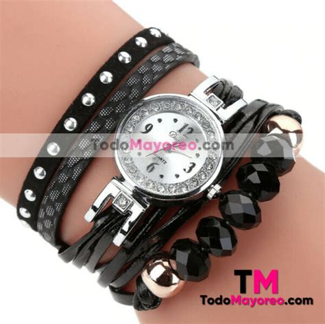 Reloj Pulsera Swarovski Negro Negro Extensible Piel Sintetica Plata Y