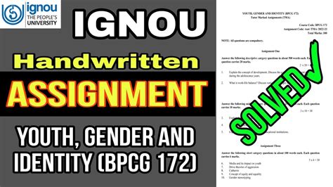 YOUTH GENDER AND IDENTITY BPCG 172 IGNOU SOLVED ASSIGNMENT