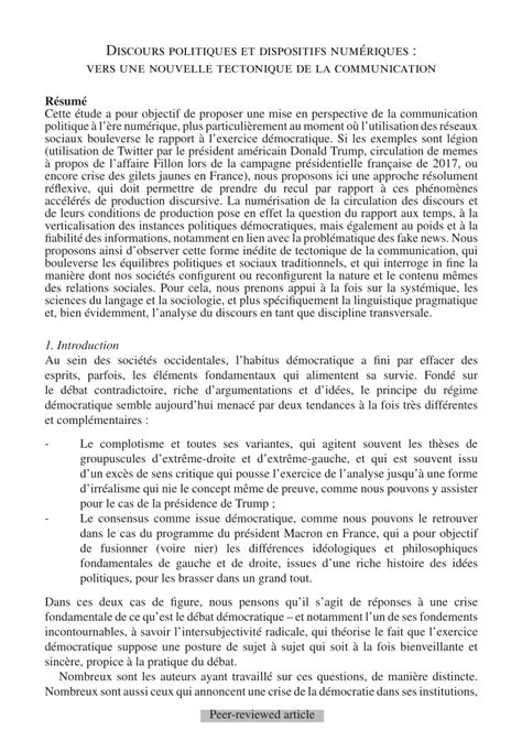 Pdf Discours Politiques Et Dispositifs Numériques Vers Une Nouvelle