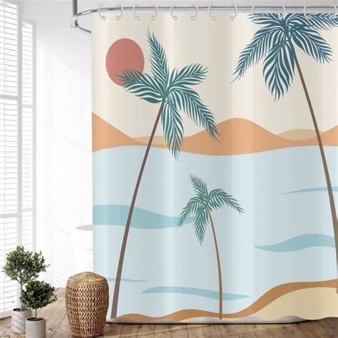 Rideau De Douche Palmier Plage 150 X 180 Cm Style Bohème Été Bord De