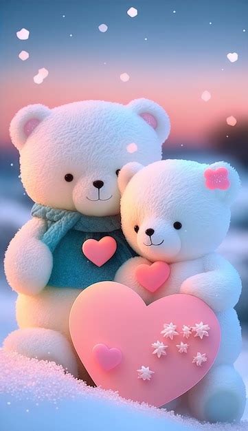 Premium Ai Image A White Teddy Bear With A Pink Heart And A Small