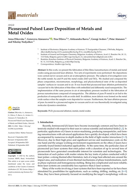 PDF Picosecond Pulsed Laser Deposition Of Metals And Metal Oxides