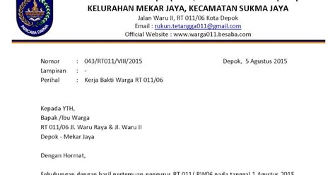 4 Contoh Surat Undangan Kerja Bakti Rt Top Surat Terbaru