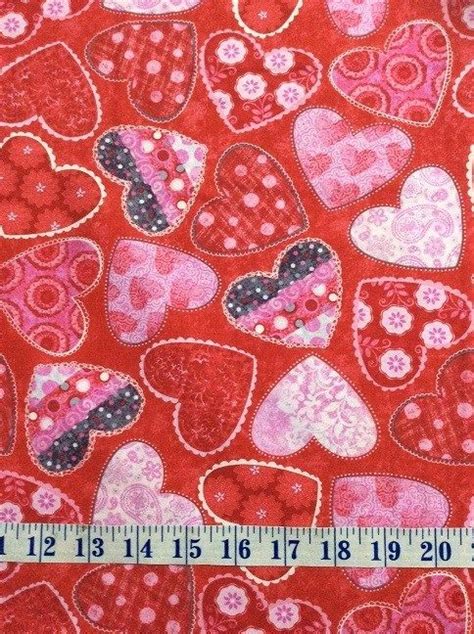 Hearts Of Love Tossed Hearts With Patterns Red Cotton Quilting Fabric 1