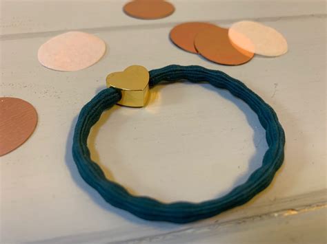 Lupe Heart Charm Stackable 2 In 1 Hair Tie Bracelet Teal Gold Wristee