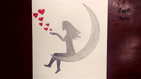 Cómo dibujar una CHICA SENTADA SOBRE LA LUNA fácil Dibujos a lápiz