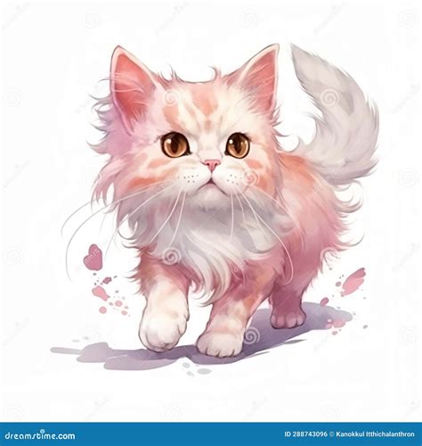 Cute Cat Running Watercolor Illustrations Clipart Ai Generated