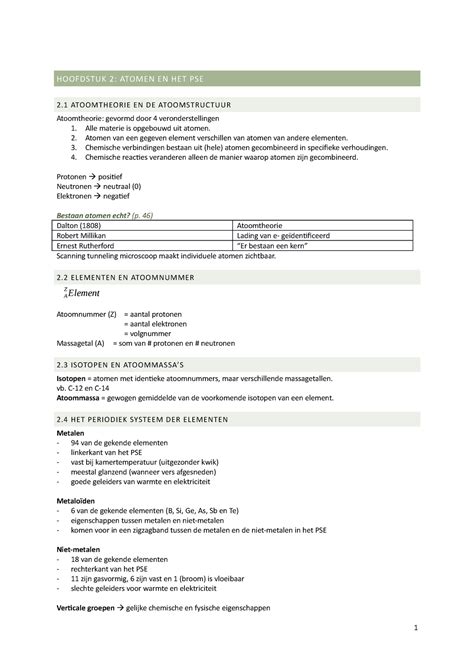 Samenvatting Hoofstuk Hoofdstuk Atomen En Het Pse Atoomtheorie