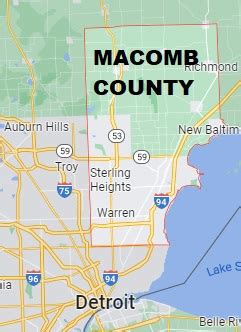 Macomb County on the map of Michigan 2024. Cities, roads, borders and ...