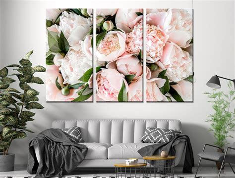 Peonies Wall Decor Peony Flower Canvas Flower Modern Print Etsy Uk